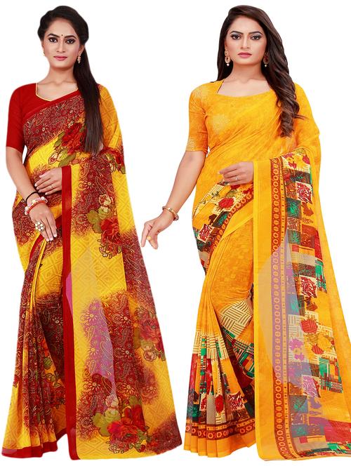 pack of 2 printed sarees with blouse - 18740266 - Very Small Image - 1
