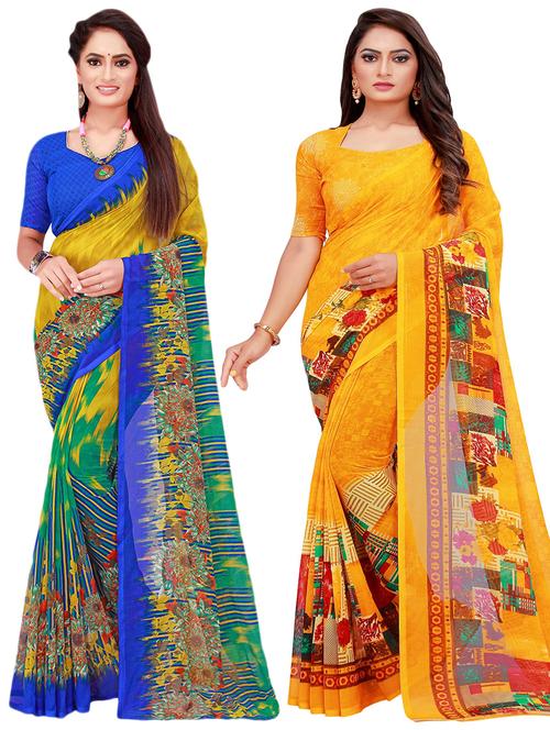pack of 2 printed sarees with blouse - 18740308 - Very Small Image - 1