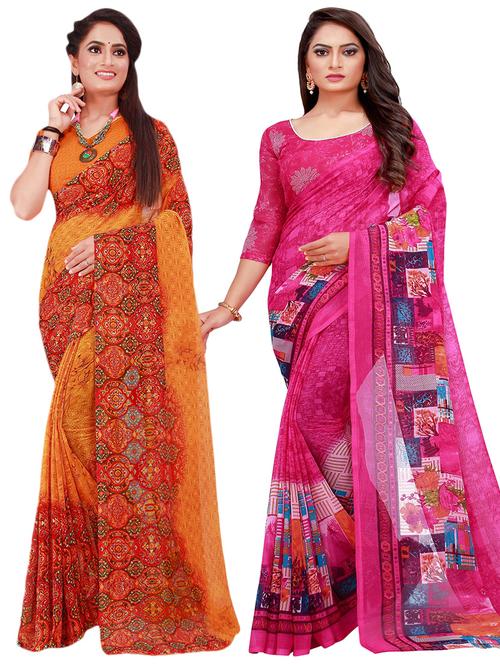 pack of 2 printed sarees with blouse - 18740316 - Very Small Image - 1