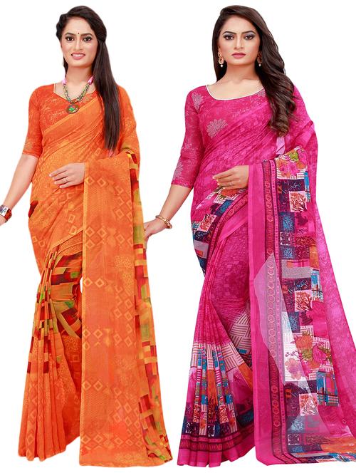pack of 2 printed sarees with blouse - 18740332 - Very Small Image - 1