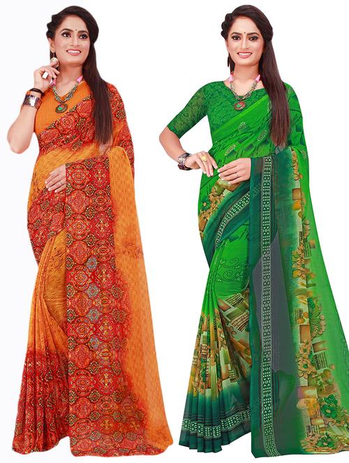 pack of 2 printed sarees with blouse - 18740344 - Very Small Image - 1