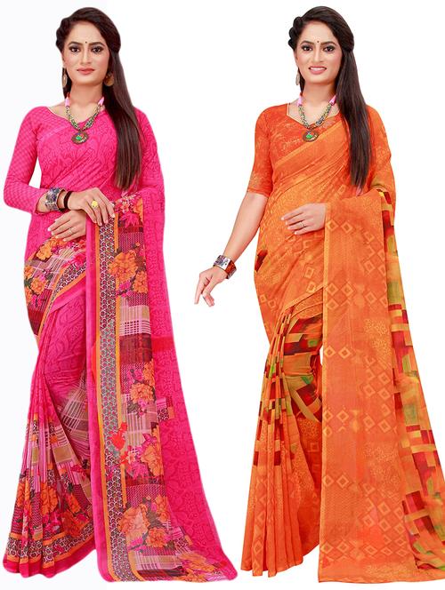 pack of 2 printed sarees with blouse - 18740395 - Very Small Image - 1