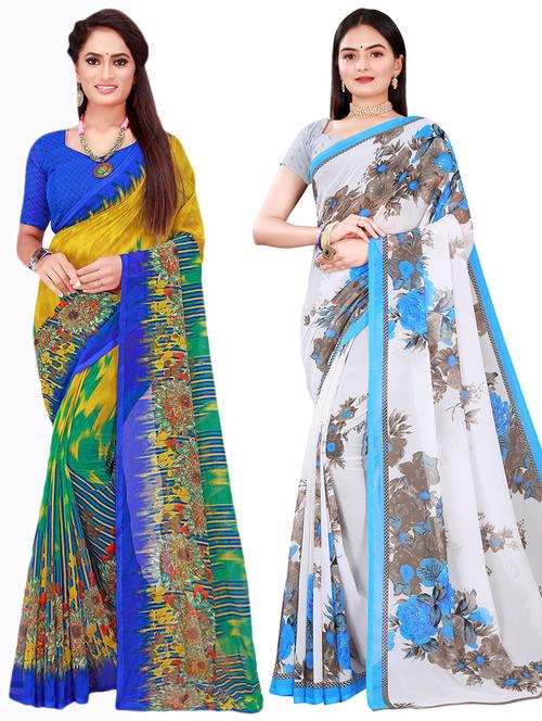 pack of 2 printed sarees with blouse - 18740407 - Very Small Image - 1