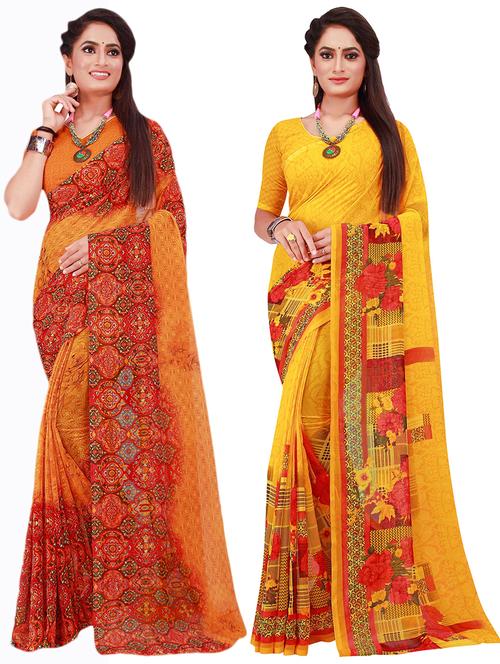 pack of 2 printed sarees with blouse - 18740418 - Very Small Image - 1