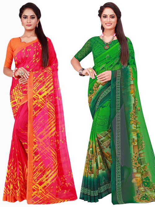 pack of 2 printed sarees with blouse - 18740423 - Very Small Image - 1