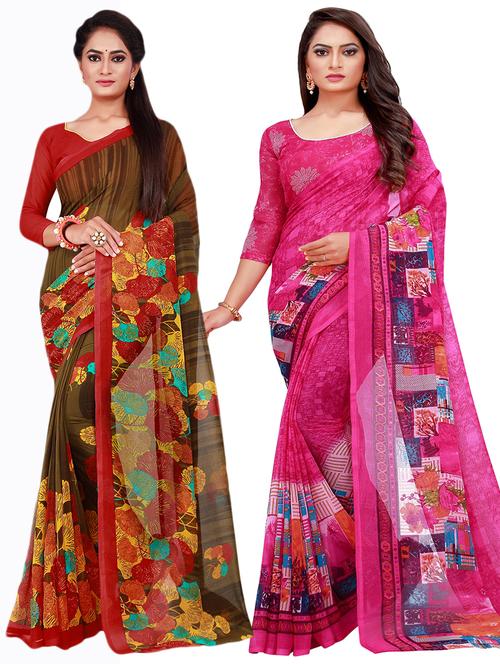 pack of 2 printed sarees with blouse - 18740431 - Very Small Image - 1