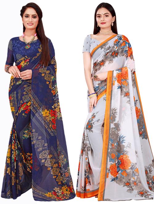 pack of 2 printed sarees with blouse - 18740484 - Very Small Image - 1