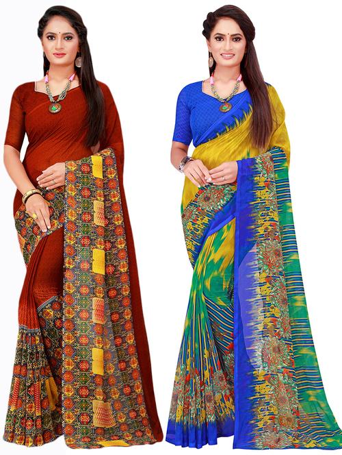pack of 2 printed sarees with blouse - 18740485 - Very Small Image - 1