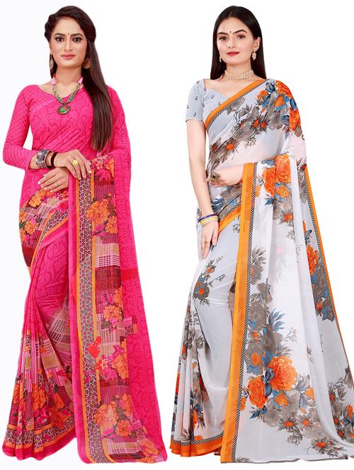 pack of 2 printed sarees with blouse - 18740588 - Very Small Image - 1