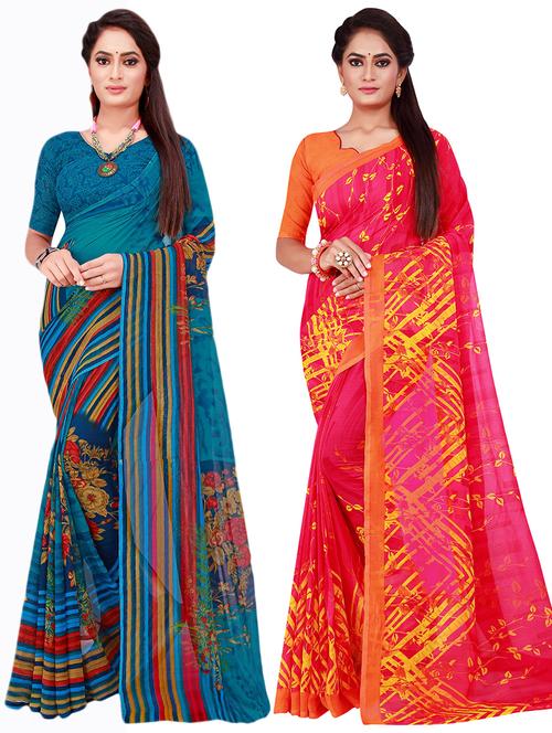 pack of 2 printed sarees with blouse - 18740590 - Very Small Image - 1