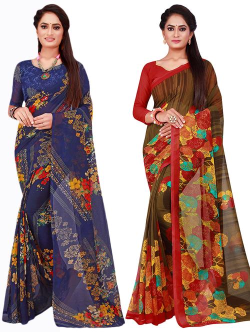 pack of 2 printed sarees with blouse - 18740608 - Very Small Image - 1