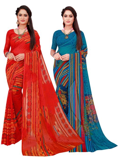 pack of 2 printed sarees with blouse - 18740618 - Very Small Image - 1