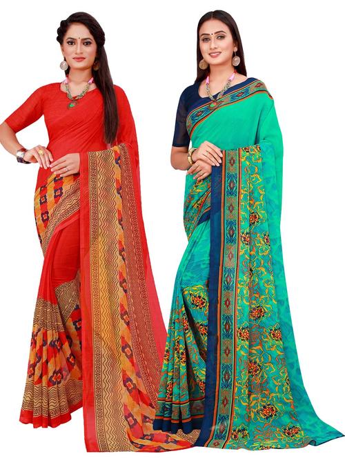 multi coloured printed saree set with blouse - 18740662 - Very Small Image - 1