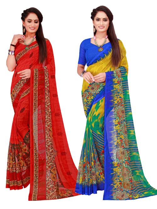 pack of 2 printed sarees with blouse - 18740676 - Very Small Image - 1