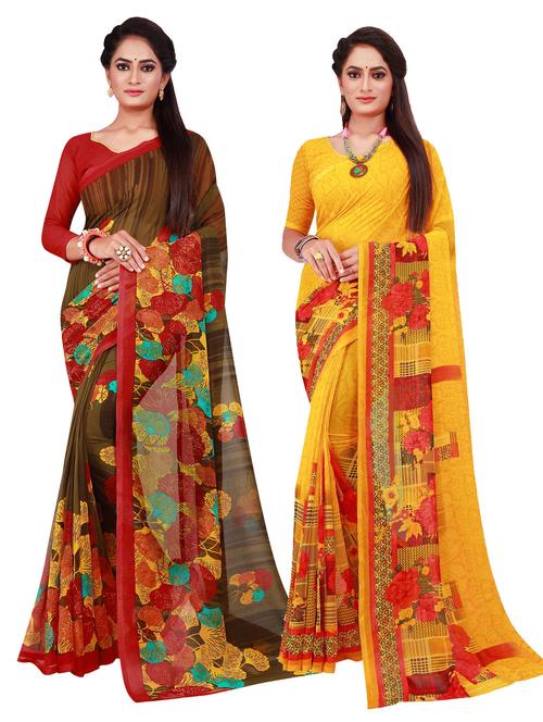 pack of 2 printed sarees with blouse - 18740683 - Very Small Image - 1