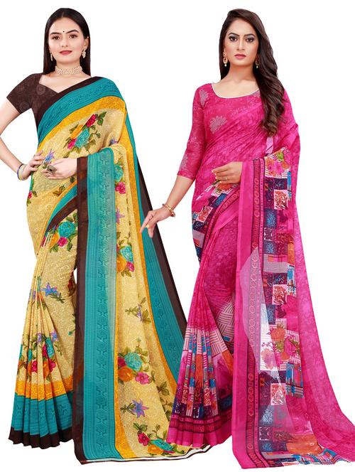 women's floral multi colored saree with blouse - 18740737 - Very Small Image - 1