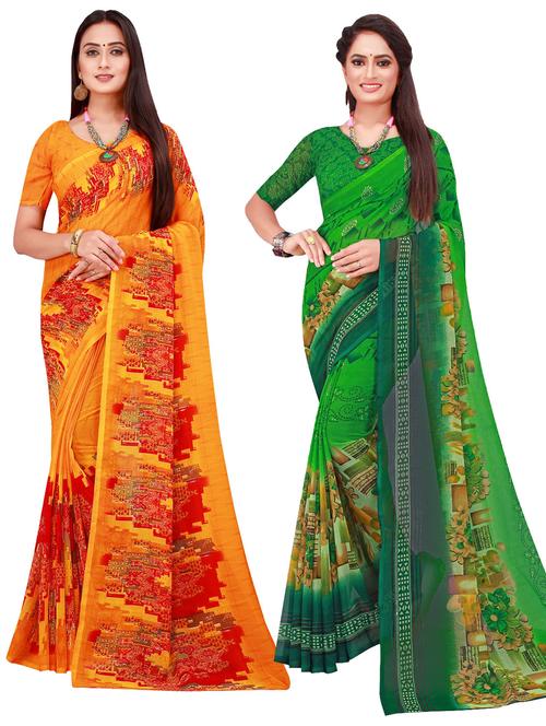 multi coloured printed saree set - 18740748 - Very Small Image - 1