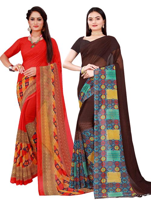 women's printed multi colored saree with blouse - 18740750 - Very Small Image - 1