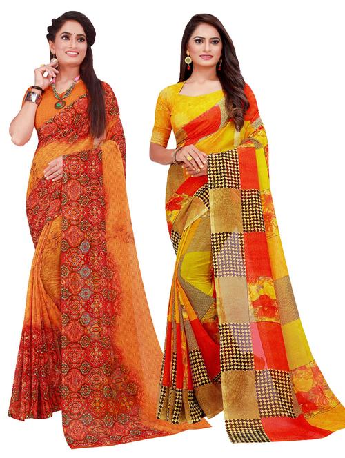multi coloured printed saree set with blouse - 18740776 - Very Small Image - 1