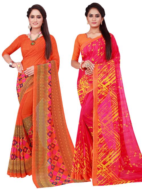 multi coloured printed saree set with blouse - 18740779 - Very Small Image - 1