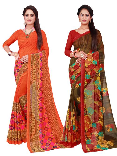 multi coloured printed saree set with blouse - 18740789 - Very Small Image - 1