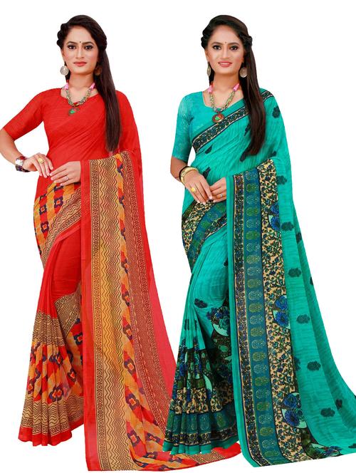 multi coloured printed saree set with blouse - 18740790 - Very Small Image - 1