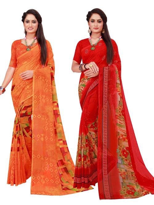 multi coloured printed saree set with blouse - 18740796 - Very Small Image - 1