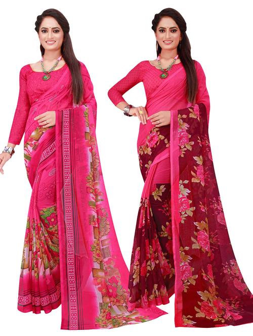 pack of 2 printed sarees with blouse - 18740852 - Very Small Image - 1