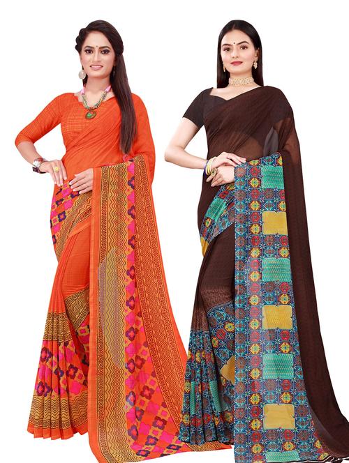 pack of 2 printed sarees with blouse - 18740862 - Very Small Image - 1