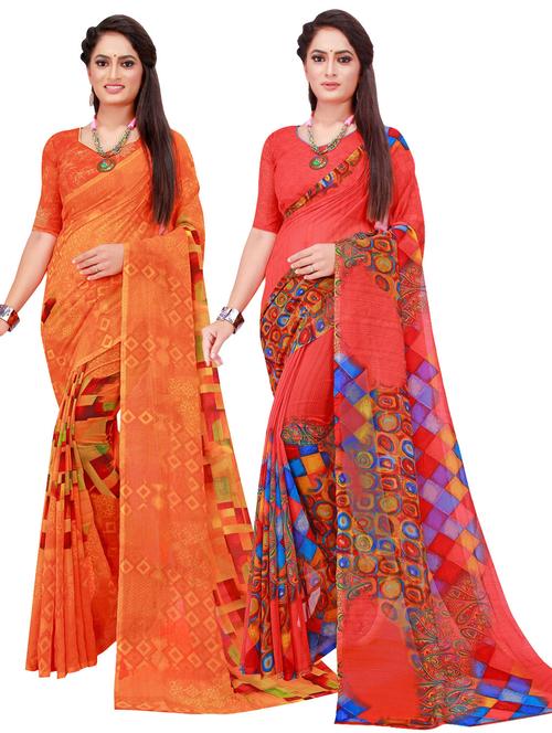pack of 2 printed sarees - 18740867 - Very Small Image - 1