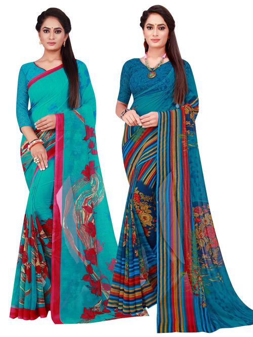 pack of 2 printed sarees with blouse - 18740879 - Very Small Image - 1