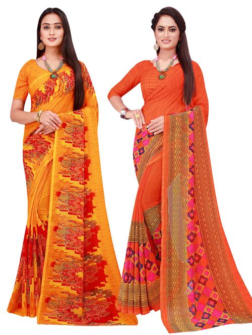 pack of 2 printed sarees with blouse - 18740893 - Very Small Image - 1