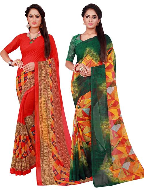 pack of 2 printed sarees with blouse - 18740952 - Very Small Image - 1