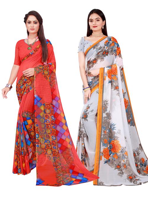 pack of 2 printed sarees with blouse - 18740985 - Very Small Image - 1