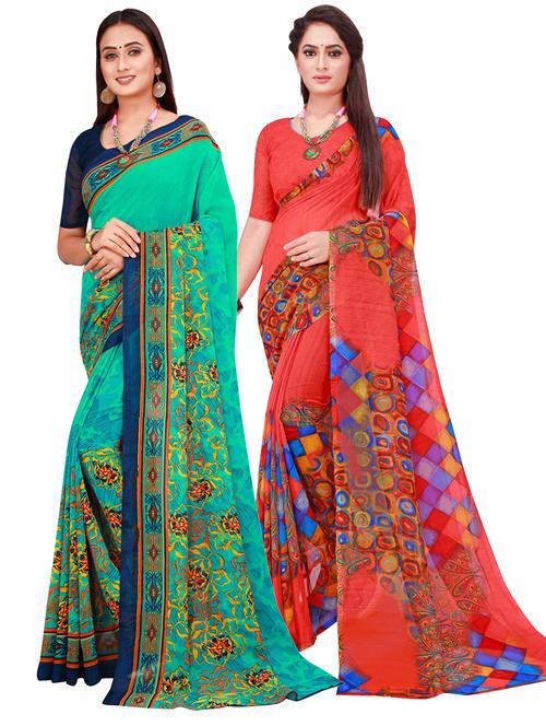 pack of 2 printed sareesq with blouse - 18740990 - Very Small Image - 1