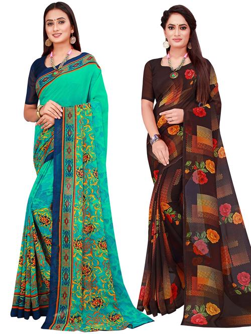 multi coloured printed saree set with blouse - 18741022 - Very Small Image - 1