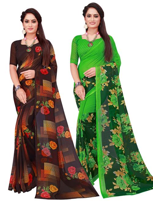 multi coloured printed saree set with blouse - 18741034 - Very Small Image - 1