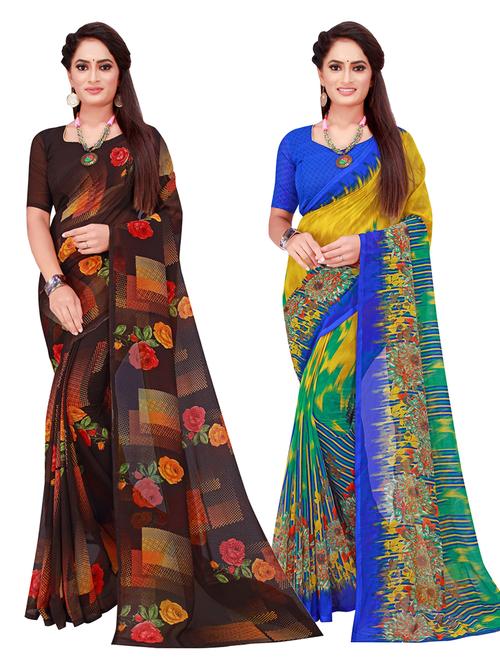 multi coloured printed saree set with blouse - 18741051 - Very Small Image - 1