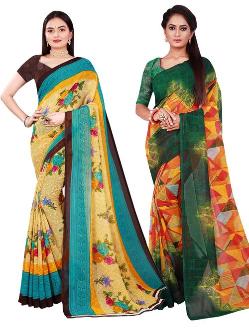 multi coloured printed saree set with blouse - 18741104 - Very Small Image - 1