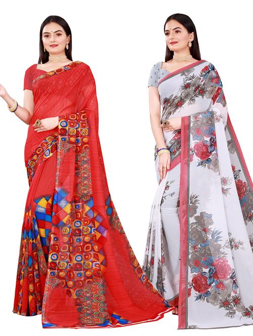 multi coloured printed saree set with blouse - 18741105 - Very Small Image - 1