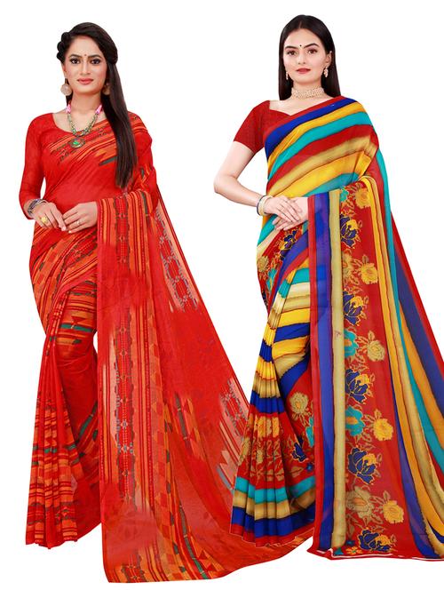 pack of 2 printed sarees with blouse - 18741229 - Very Small Image - 1