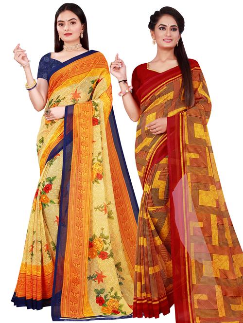 pack of 2 printed sarees with blouse - 18741265 - Very Small Image - 1