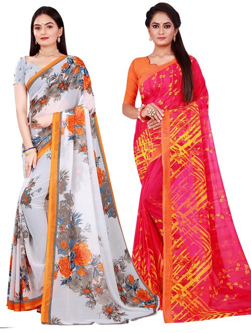 pack of 2 printed sarees with blouse - 18741273 - Very Small Image - 1