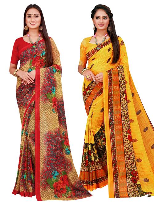 pack of 2 printed sarees with blouse - 18741426 - Very Small Image - 1