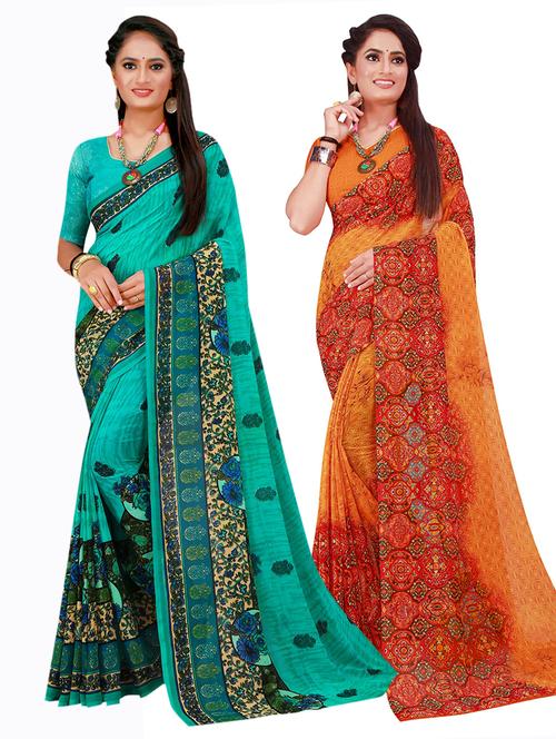 pack of 2 printed sarees with blouse - 18741655 - Very Small Image - 1
