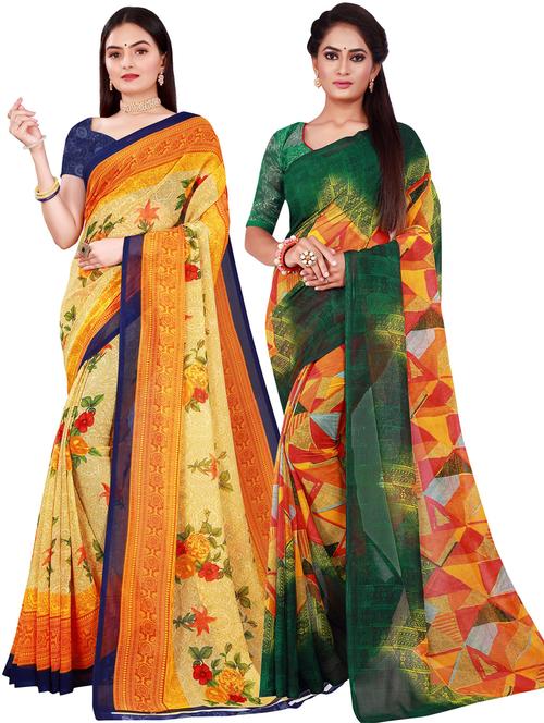 pack of 2 printed sarees with blouse - 18741687 - Very Small Image - 1