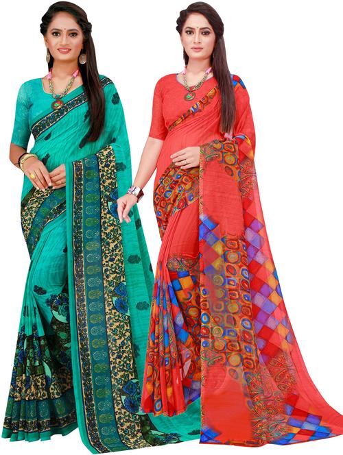pack of 2 printed sarees with blouse - 18741700 - Very Small Image - 1