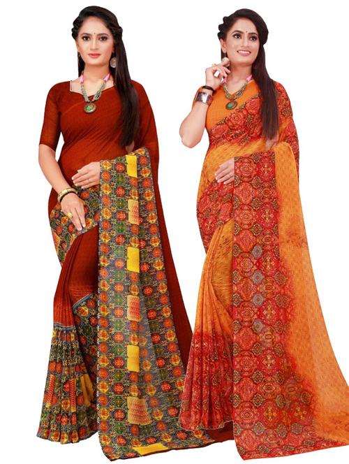 pack of 2 printed sarees with blouse - 18741784 - Very Small Image - 1