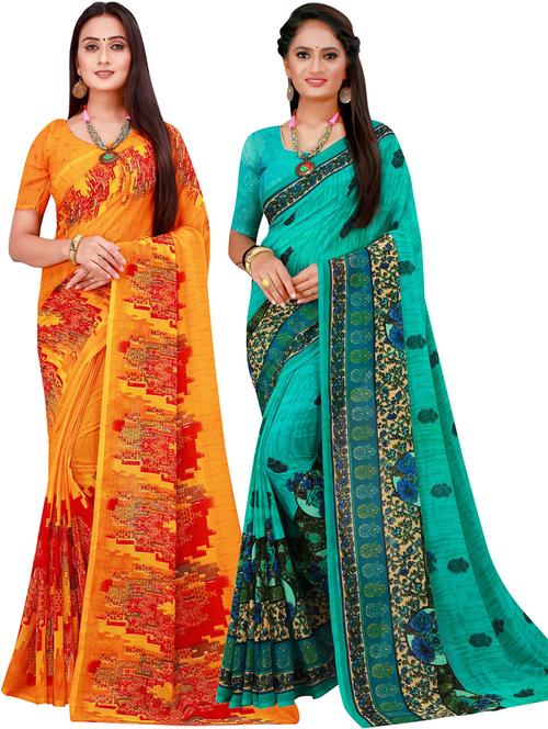 multi coloured printed saree set with blouse - 18741804 - Very Small Image - 1