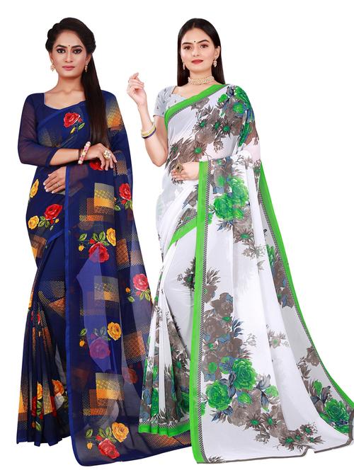 multi coloured printed saree set with blouse - 18741808 - Very Small Image - 1